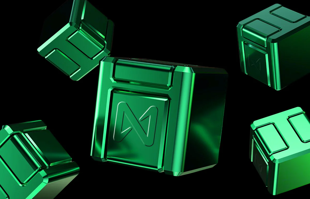 Emerald metal blocks stamped with the NEAR mark, from near.org
