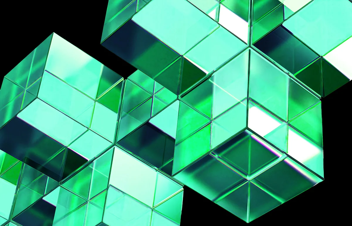 Translucent green glass cubes, from near.org