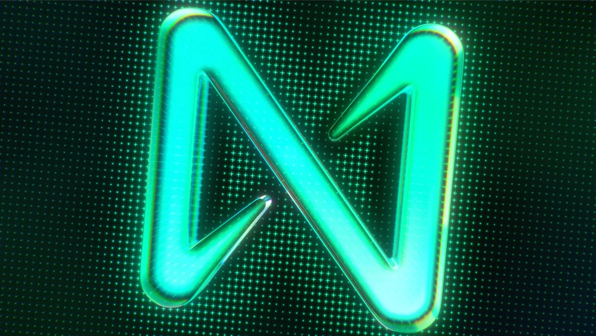 Glowing NEAR mark on a dotted green field, from near.org